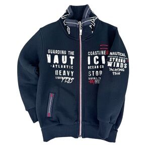 Yachting Time Kids 1-2Y Full-Zip Navy Sweatshirt Nautical Spell-Out French Terry